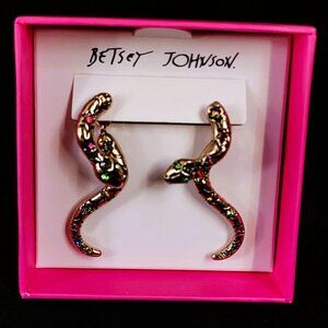 NWT Betsey Johnson Pave Crystal Snake Front & Back Earrings Gold